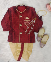 Infants Red Traditional IndoWestern  set - Chain and shoes included